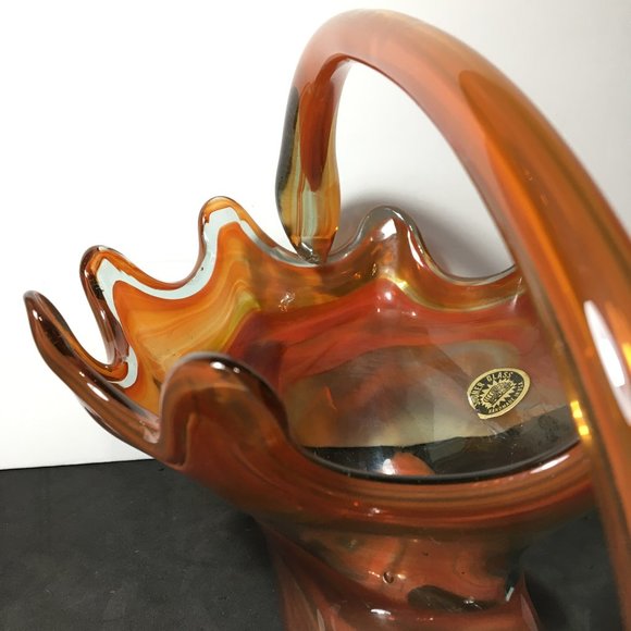 Vintage Sooner Orange Swirl Art Glass Candy Dish/Centerpiece/Decorative Bowl - Picture 12 of 16